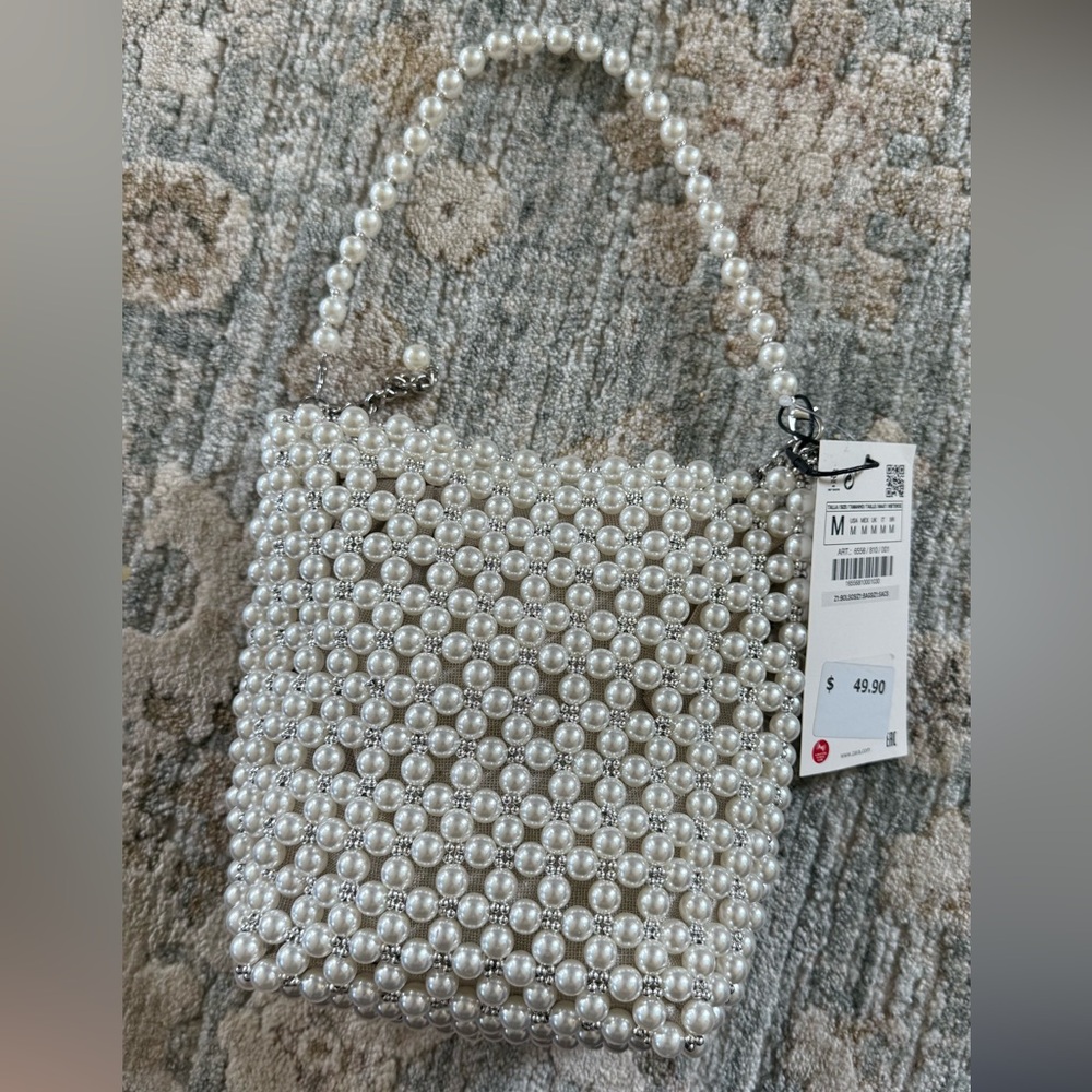Zara Pearl Beaded Clutch Wristlet - White